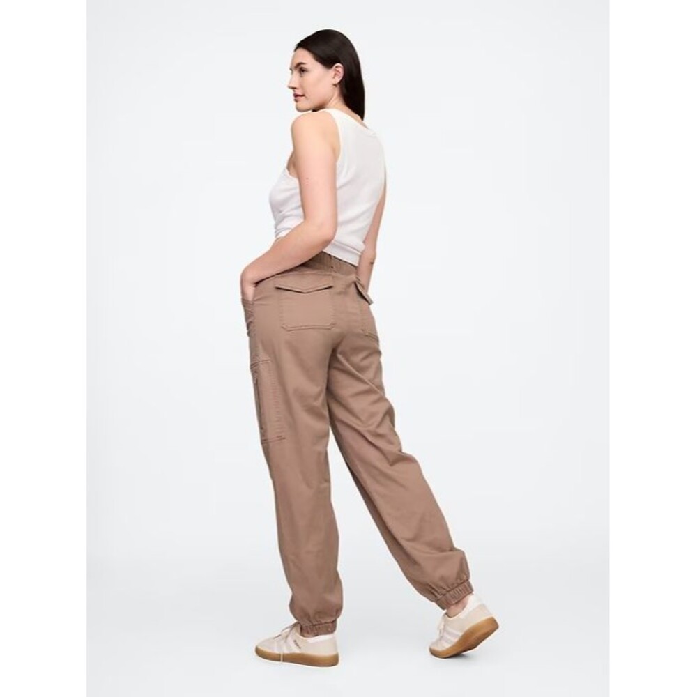 Gap Pull-On Mid Rise Downtown Khaki Cargo Joggers Pants Womens XL Brown NEW